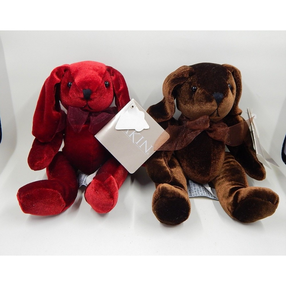 Dakin Iced Velvet Rosemary Rabbit Bunny Pair Burgundy And Brown Stuffed Animal